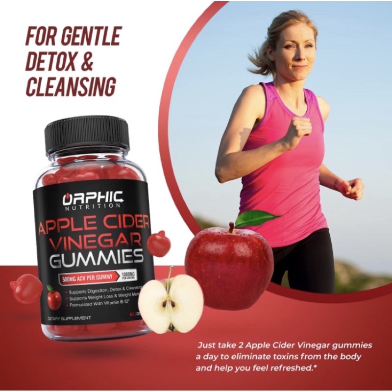 Kẹo dẻo giấm táo hỗ trợ giảm cân, gút, detox và thanh lọc cơ thể Orphic Nutrition 60 viên USA