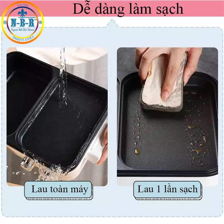 Bếp lẩu nướng 2 ngăn, bếp lẩu nướng mini 2 in 1, nồi nướng lẩu đa năng Chống Dính Hàn Quốc