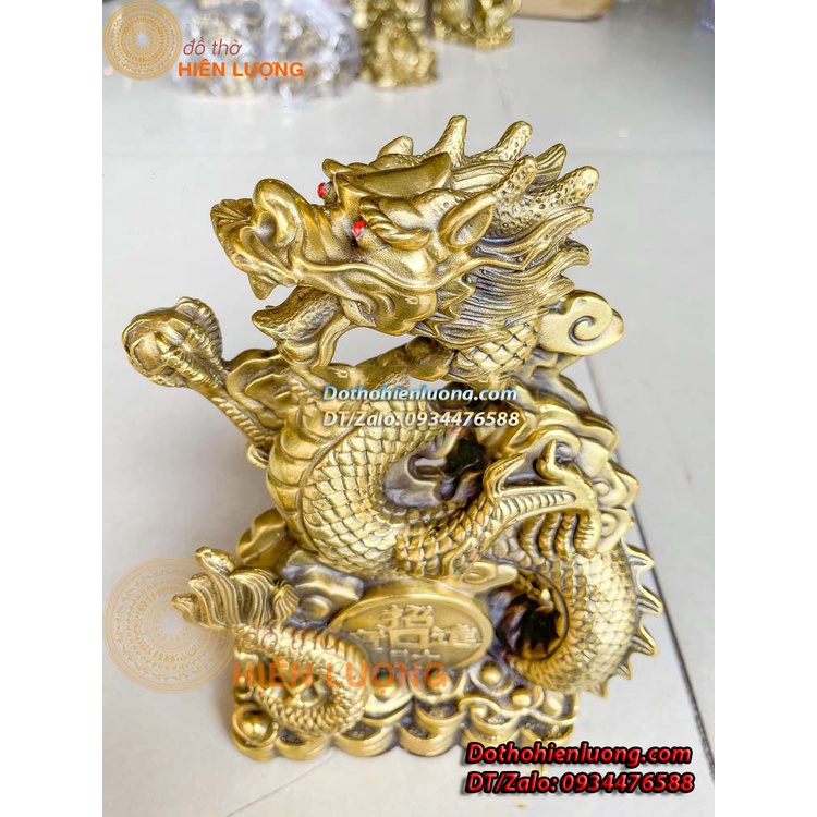 Tượng Rồng Cuộn Tiền Bằng Đồng Vàng Nguyên Chất Kích Thước 18x9x25cm, Nặng 2,4kg - Đồ Thờ Hiên Lượng