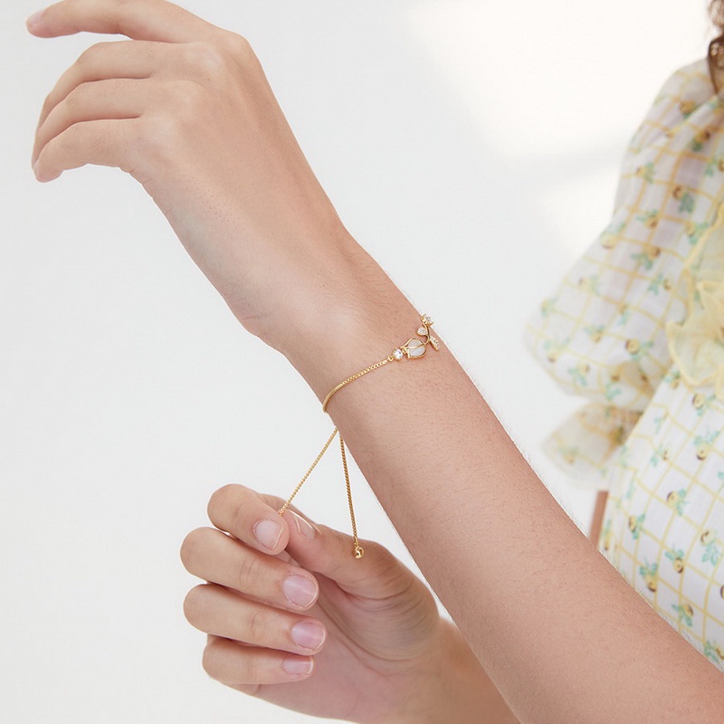 Vòng Tay Mạ Vàng Hình Hoa tulip Đính Đá opal Thời Trang Hàn Quốc Cho Bạn Gái