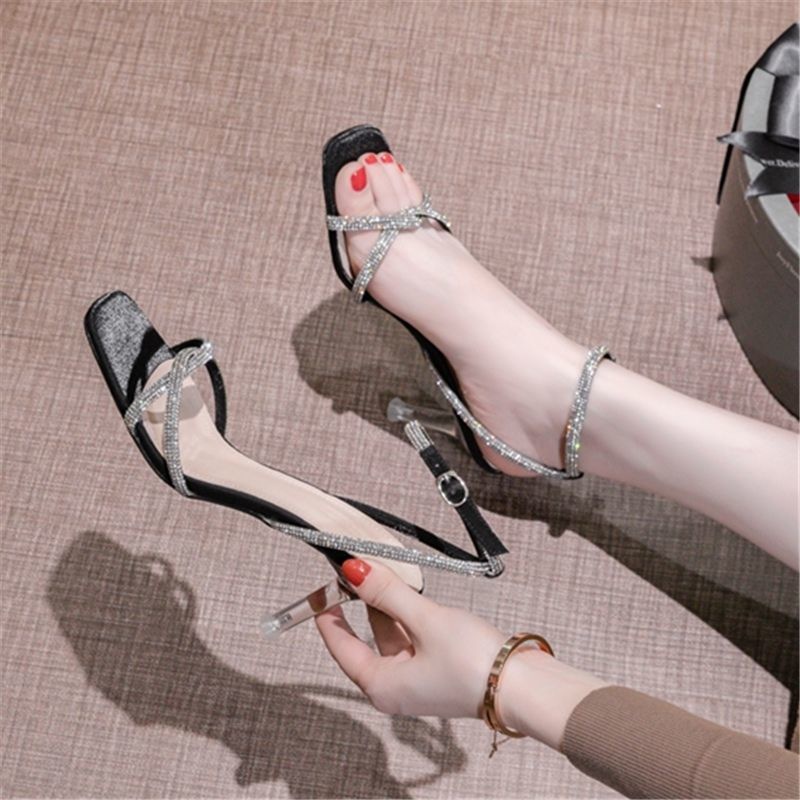 Sandal Cao Gót Hở Ngón Đính Đá Phong Cách Thời Trang Hàn Quốc Mới Cho Nữ