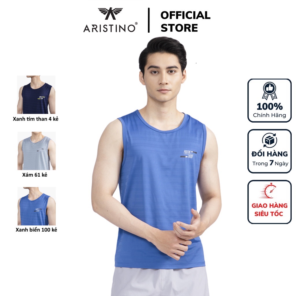 Áo ba lỗ nam ARISTINO ATT016S2 thun kẻ chìm mặc lót trong tập gym dáng tanktop sát nách vải polyester thể thao 3 màu