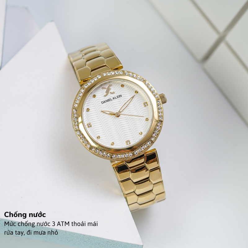 Đồng hồ nữ Daniel Klein Watch DK.1.12551 mặt đính đá, kính cứng chống xước, chống nước, dây thép đeo tay cao cấp