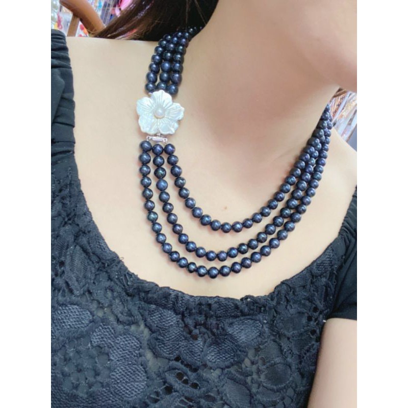 cổ trai thật nước ngọt cao cấp 3 vòng khóa hoa kham trai
