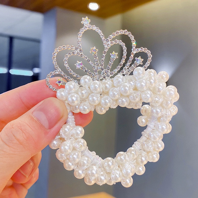 1 Dây Buộc Tóc Hình Vương Miện Đính Ngọc Trai Thời Trang