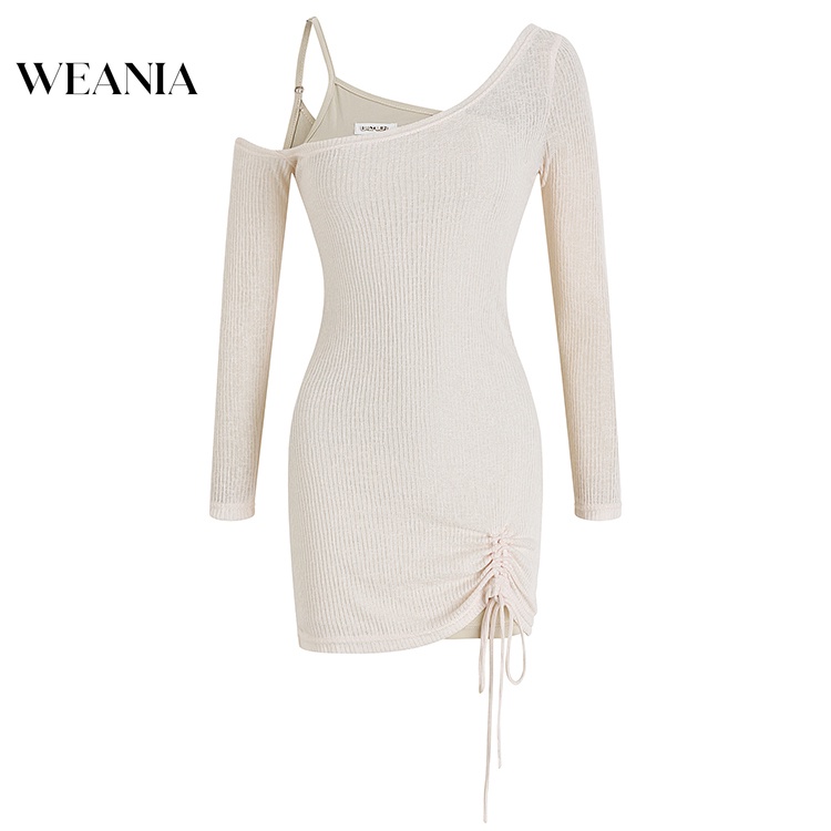 Đầm Dài Tay Màu Trơn Thiết Kế Lệch Tà Thời Trang Đường Phố Cá Tính Cho Nữ