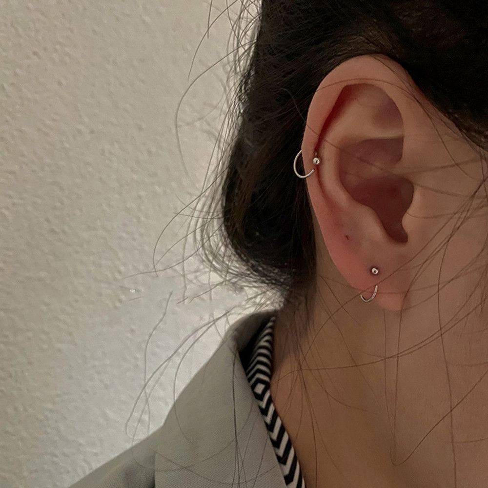 Bông tai hình chữ C đính hạt tròn đơn giản thanh lịch phong cách Hàn Quốc cho nữ