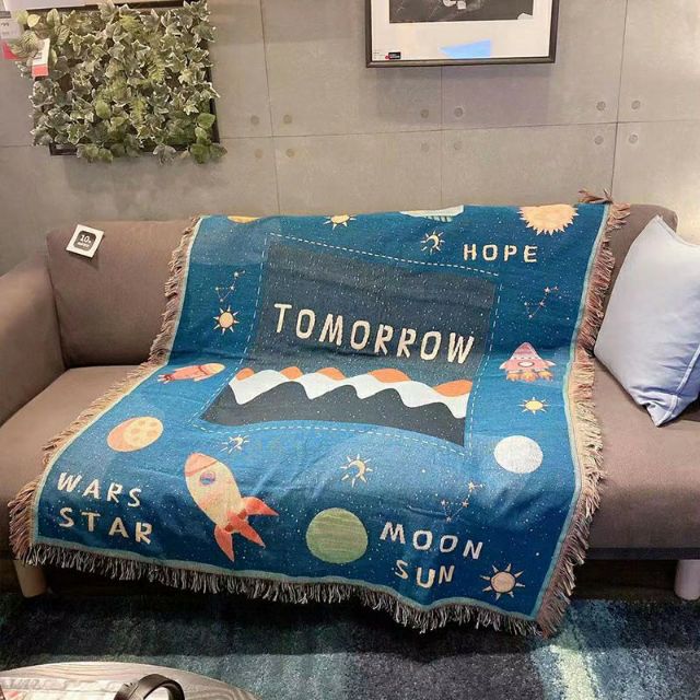 Thảm sofa, chăn phủ sofa vũ trụ xanh 130*170