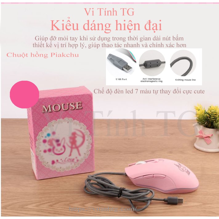 Chuột máy tính màu hồng dùng cho PC – Laptop Siêu cute đáng yêu Vi tính TG