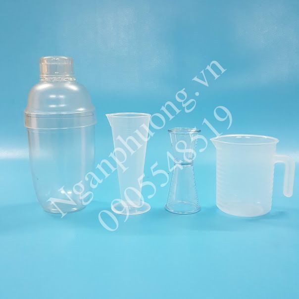 Bộ dụng cụ đong 4 món dành cho pha chế (1 ca 250ML, 1 ly 100ML, 1 jigger 2 đầu, 1 shaker 530ML)
