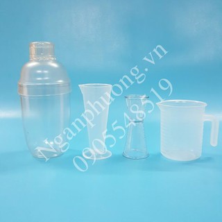 Bộ dụng cụ đong 4 món dành cho pha chế (1 ca 250ML, 1 ly 100ML, 1 jigger 2 đầu, 1 shaker 530ML)