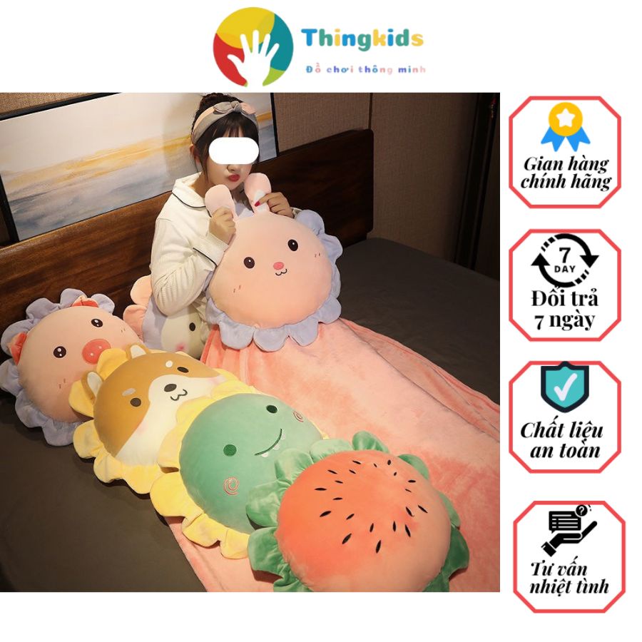 Chăn gối văn phòng 3 trong 1 hình thú nhiều mầu lựa chọn Kích thước Chăn 1,0m x 1,5m đến 1,6m Gối: 35 x 40cm - Thingkids