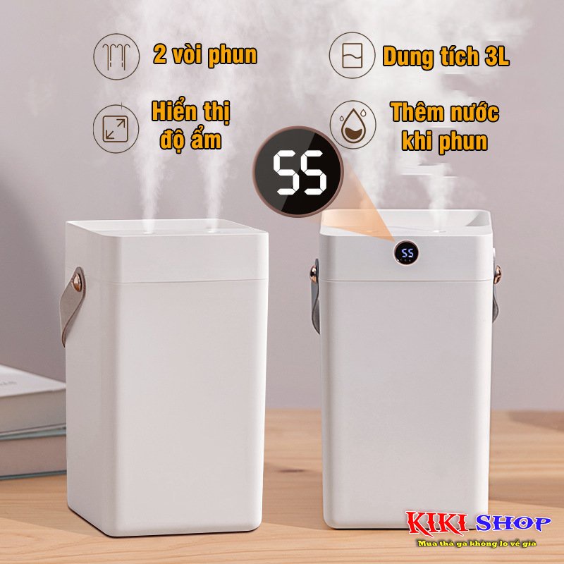 Máy tạo độ ẩm không khí dung tích 3L, 2 vòi phun, công suất 180ml/h - Kikishop