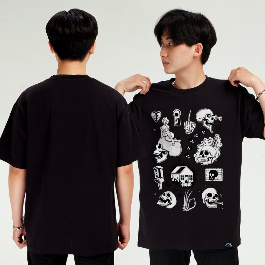 Áo form rộng nam nữ đầu lâu unisex icon họa tiết MVR size rộng tee Mỹ BB4110