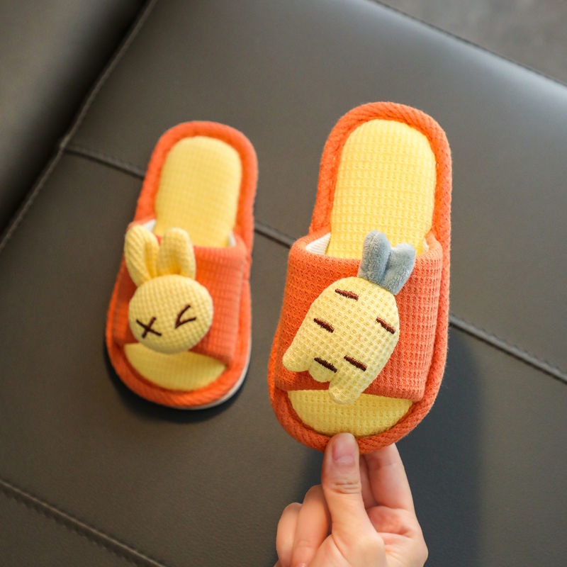 Dép mang trong nhà bằng vải lanh giữ ấm thiết kế kiểu hoạt hình dễ thương cho trẻ em