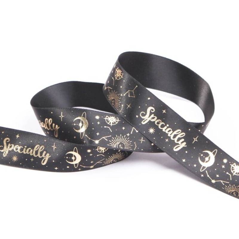 Set 10 cuộn dây ruy băng in hình mặt trăng rộng 2.5cm trang trí bánh kem tự làm