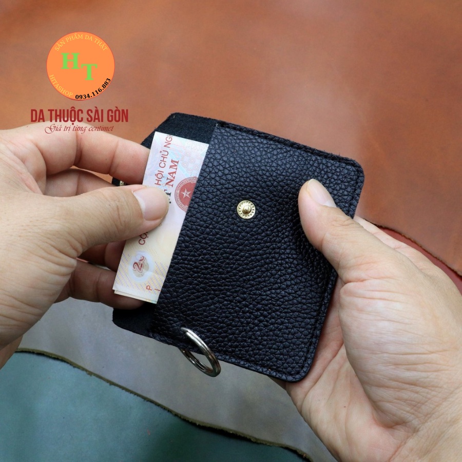 Ví Thẻ Mini Bằng Da Bò Thật - Màu Đen Hàng Chính Hãng Thương Hiệu Himashop Leather -MK01