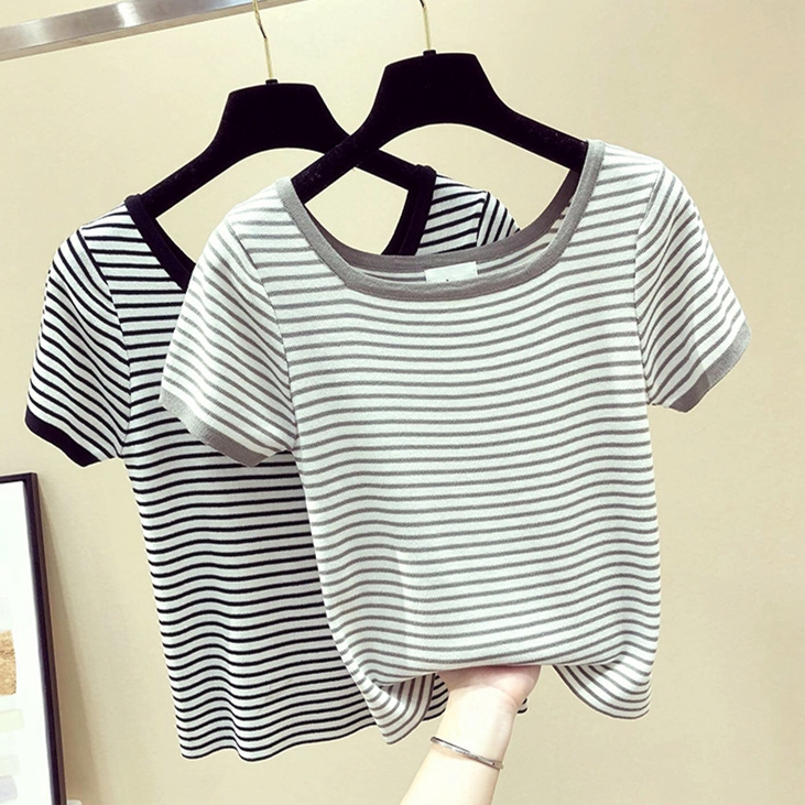 Áo thun dệt kim tay ngắn kẻ sọc