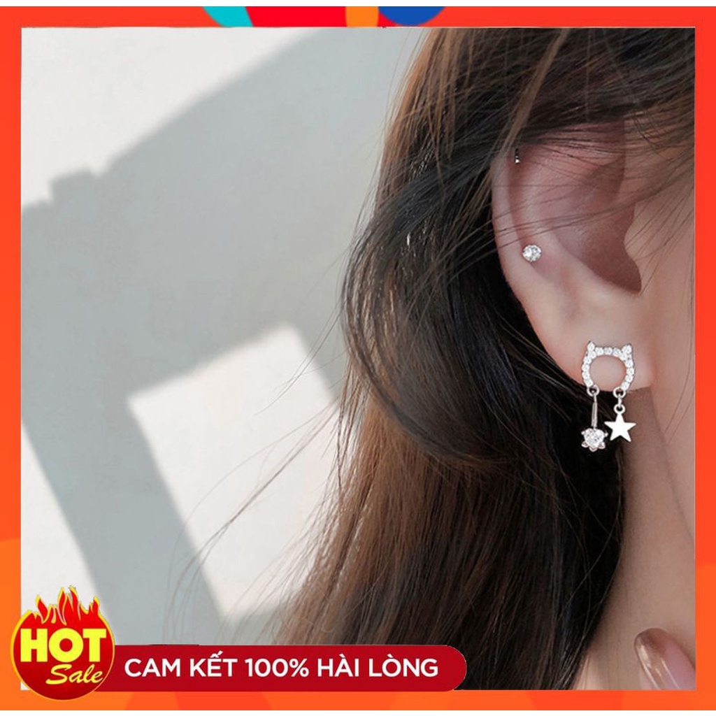 [CÓ SẴN] BÔNG TAI KHUYÊN TAI HÌNH ĐẦU MÈO SAO ĐÍNH ĐÁ TUA RUA XINH XẮN DỄ THƯƠNG HÀN QUỐC221BT041