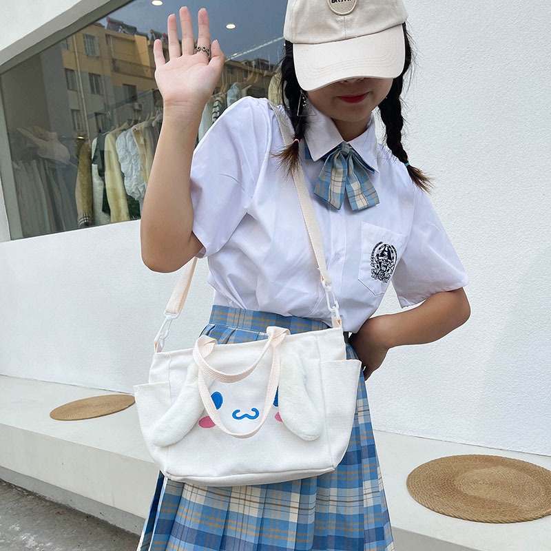 Túi Xách Canvas Sức Chứa Lớn In Họa Tiết Hoạt Hình Dễ Thương Phong Cách Hàn Quốc Cho Nữ