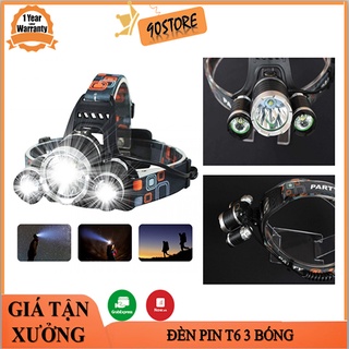 Đèn pin 3 bóng đội đầu t6 siêu sáng soi ếch, cá đêm, leo núi tặng kèm pin và củ sạc