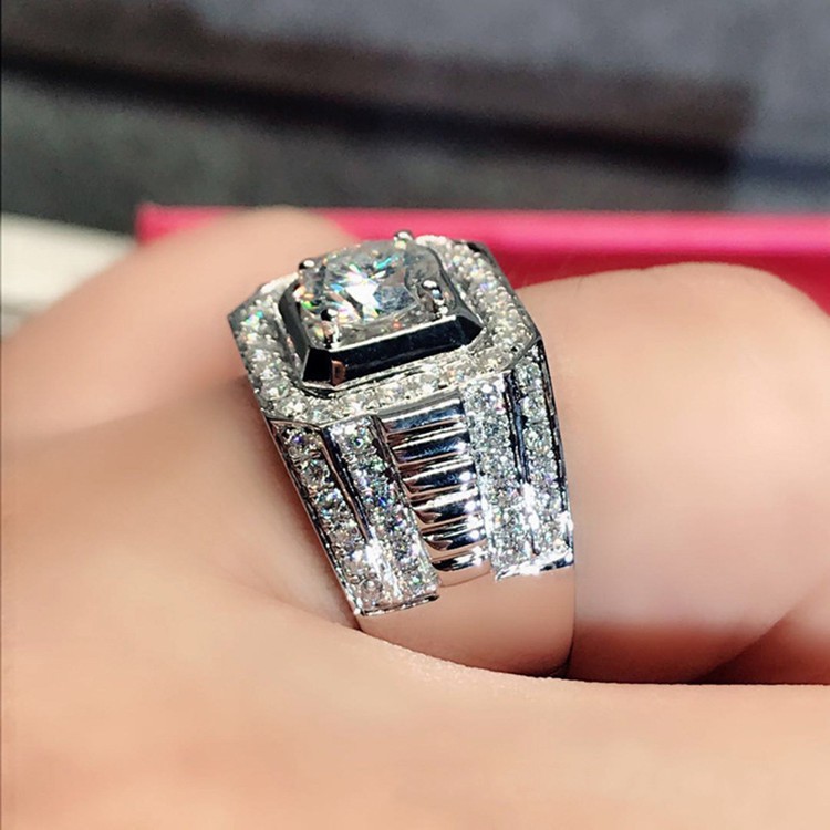 weiweijewelry/ Nhẫn đính hôn kim cương vàng trắng sang trọng dành cho nam và nữ