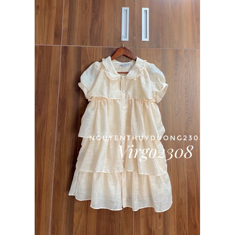 [Ảnh thật/Sẵn]Váy tơ Lily Luta xếp tầng tiểu thư/Đầm nude tơ xước xếp tầng | BigBuy360 - bigbuy360.vn