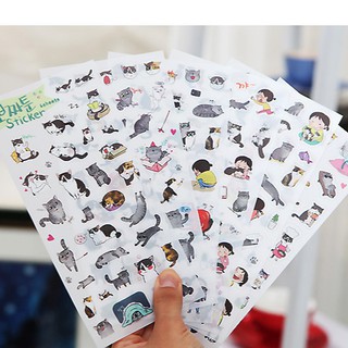 BỘ 6 STICKER HÀN QUỐC MÈO XÁM