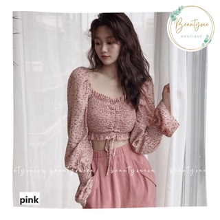 Áo croptop hoa nhí chun tay bồng - áo crotop hoa nhí rút dây phong cách ulzzang