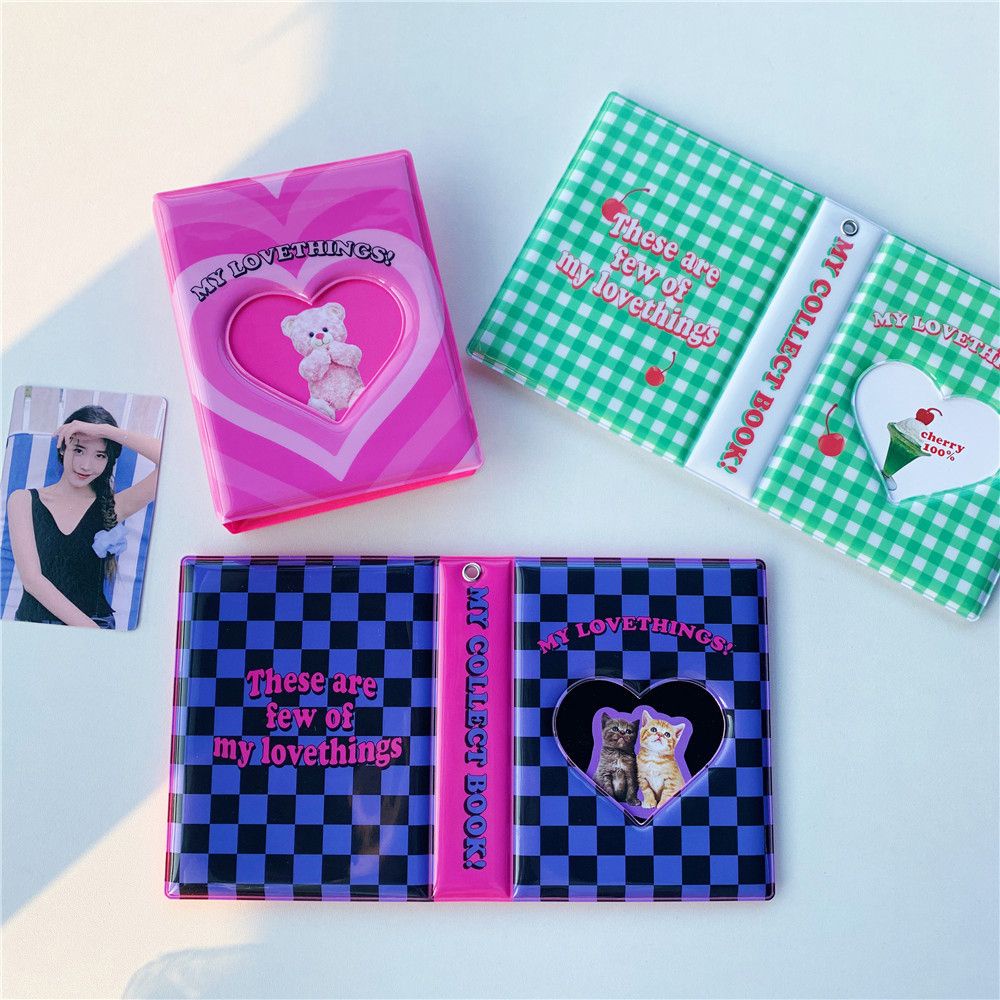 LANFY Kawaii Photo Album Hollowed Heart Postcards Organizer Collect Books Idol Album ID Holder Card Stock Binder Album 3 inch Business Card Kpop Card Binder