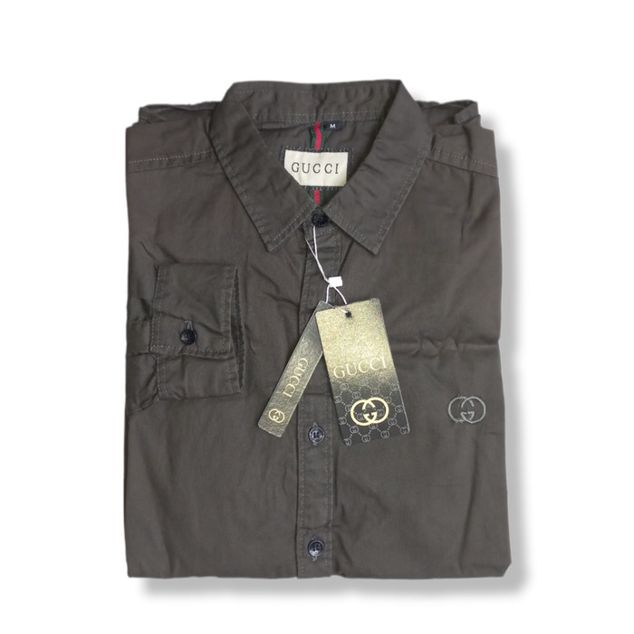 GUCCI LEVIS Áo Sơ Mi Tay Dài Màu Trơn Kiểu Quân Đội Thiết Kế Trẻ Trung Cho Nam