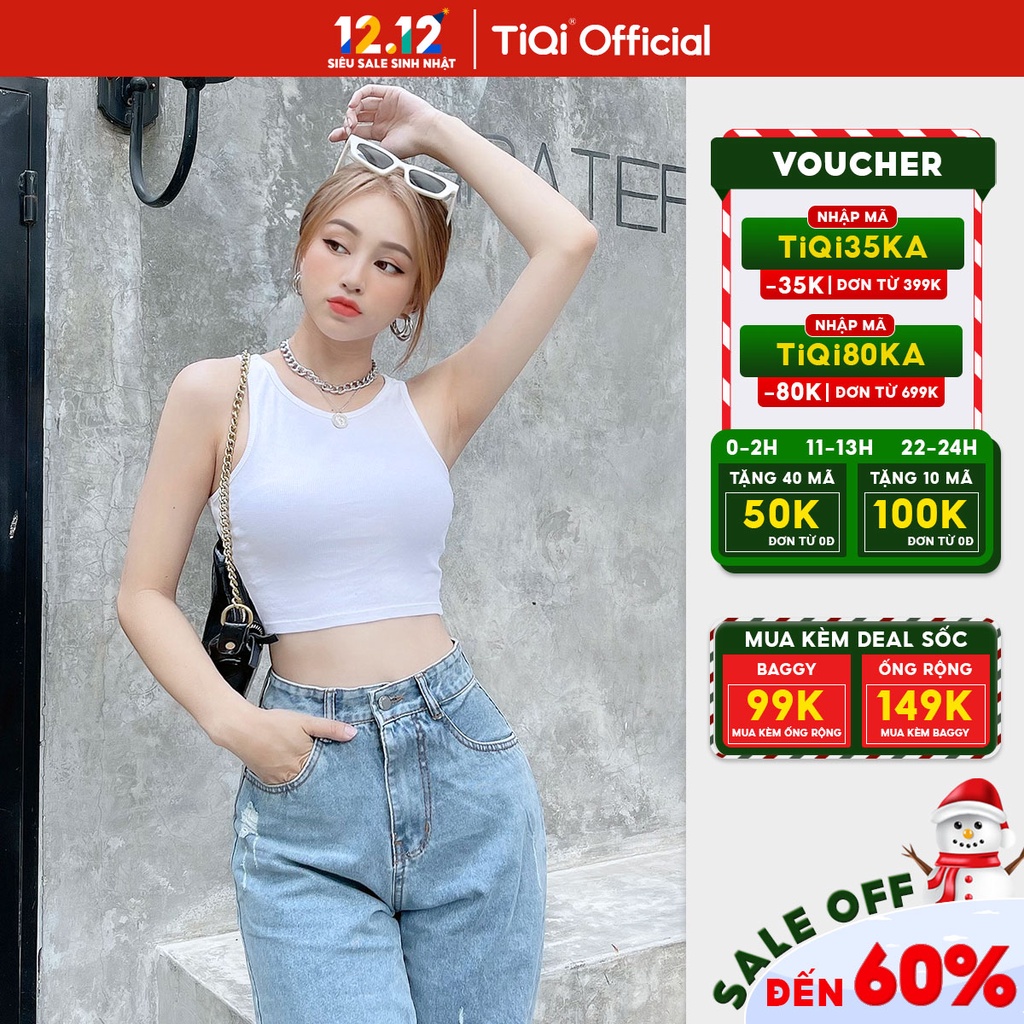 Áo croptop ulzzang 2 dây bảng lớn vải thun cotton TiQi Jeans A132