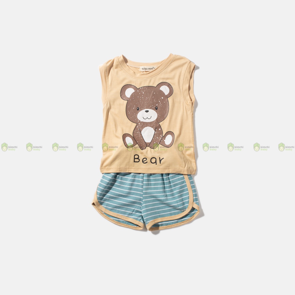 Đồ Bộ Bé Gái, Bé Trai Minky Mom Vải Thun Lạnh Hoạ Tiết Cá Heo Trắng Quần Kẻ, Bộ Ba Lỗ Cho Bé Mặc Hè MKM3LO2212