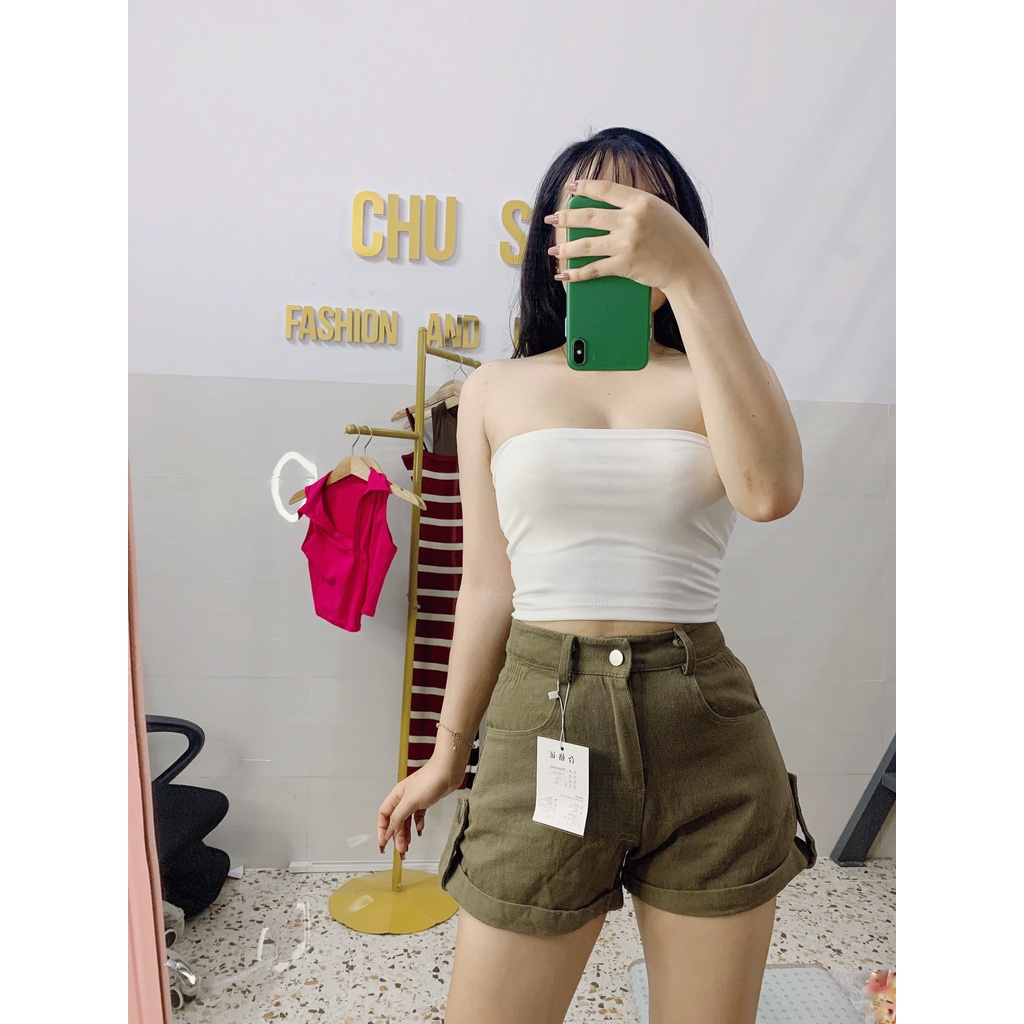 Quần short jeans chất cực xịn, xắn lai gài nút bên hông, có chun co giãn
