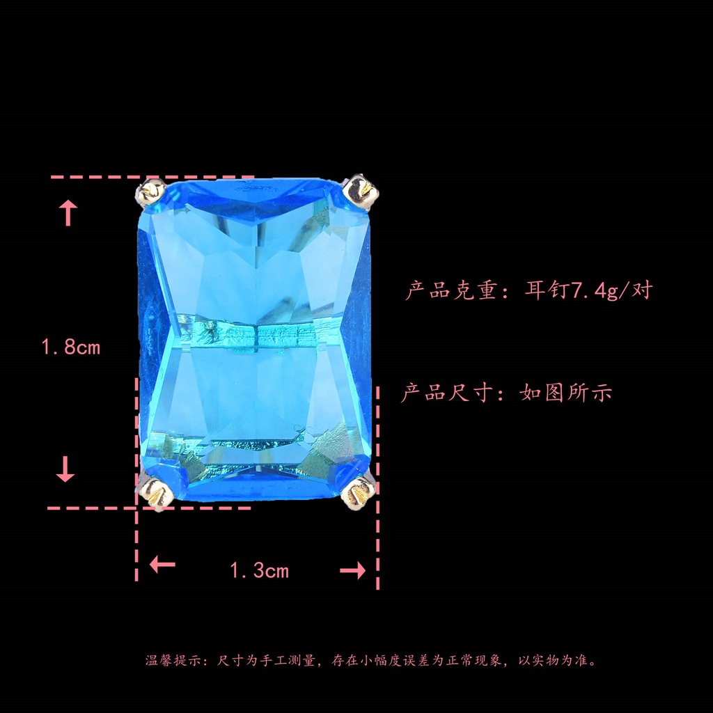 Khuyên Tai Đính Đá Topaz Hình Vuông Màu Xanh Dương Phong Cách Mới Cho Nữ-JHS4-E