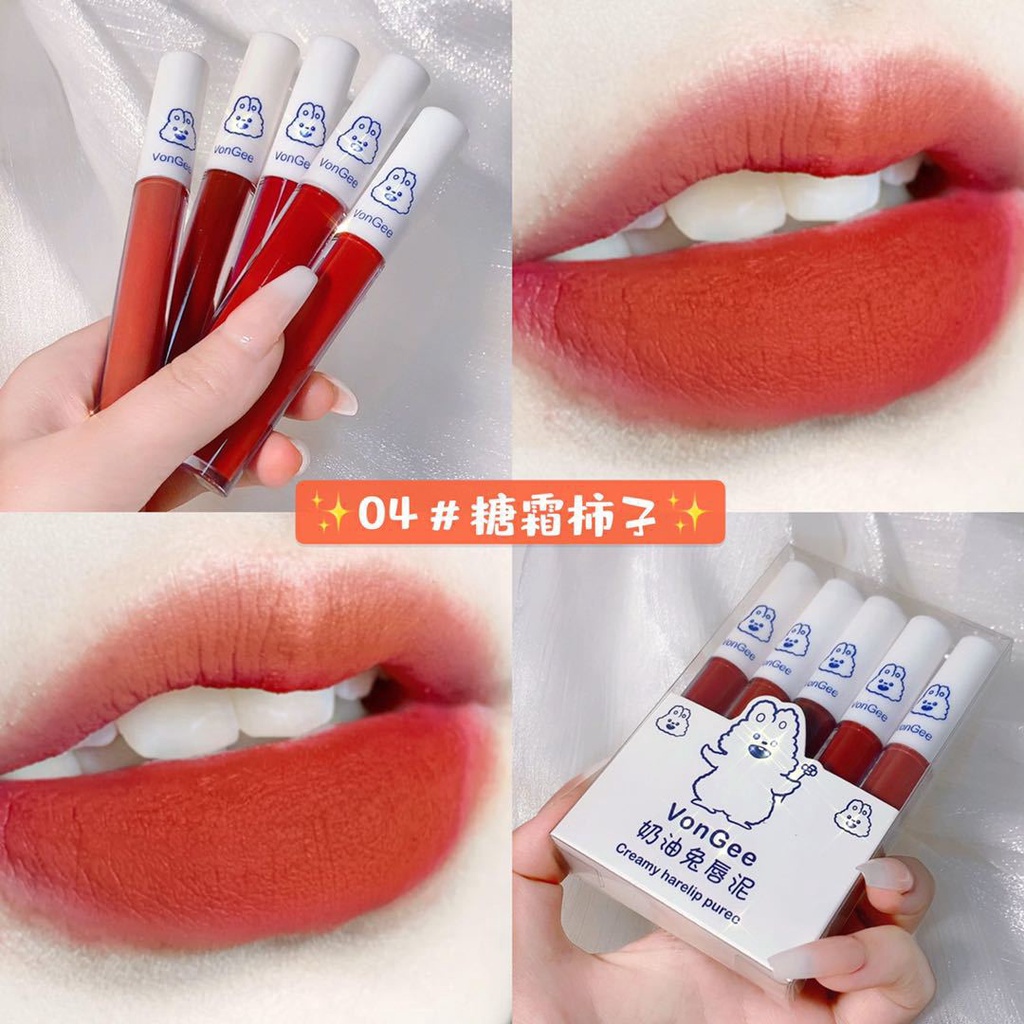 [Hàng mới về] Set 5 son kem lì mịn mượt như nhung thiết kế hình thỏ dễ thương