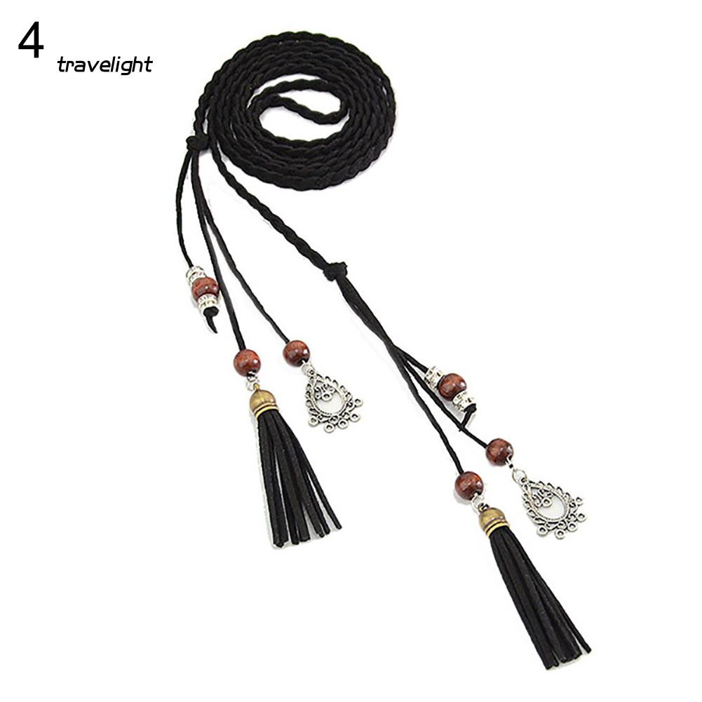 Thắt Lưng Dây Bện Mỏng Đính Hạt Và Tua Rua Thời Trang Cho Nữ