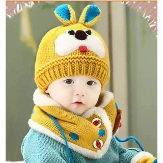 Mũ Len Kèm Khăn Tai Thỏ Cho Bé