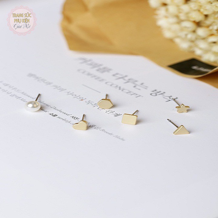 Set bông tai hình học 6 chiếc thời trang Hàn cực xinh, HT195