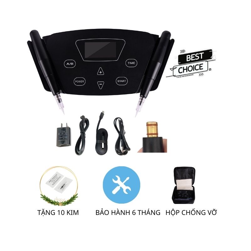 Máy Black Pearl 3 phun xăm kĩ thuật số 2 tay cầm tích điện chính hãng (sử dụng kim black pearl 3 và 