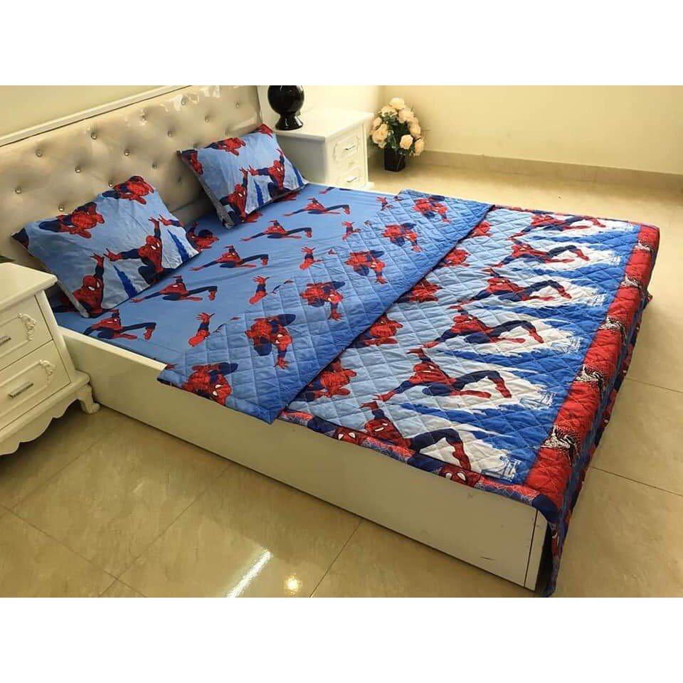 💕 Chăn hè Cotton Polly - mền đắp trần bông 1m8x2m đăp được 2 mặt - Mẫu Siêu nhân Spiderman