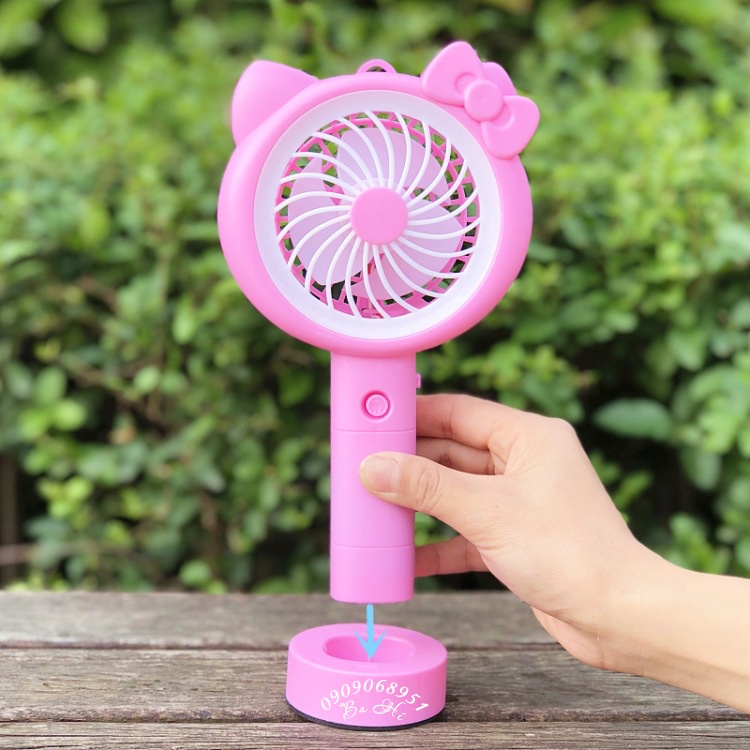 Quạt sạc mini cầm tay kitty có đèn led