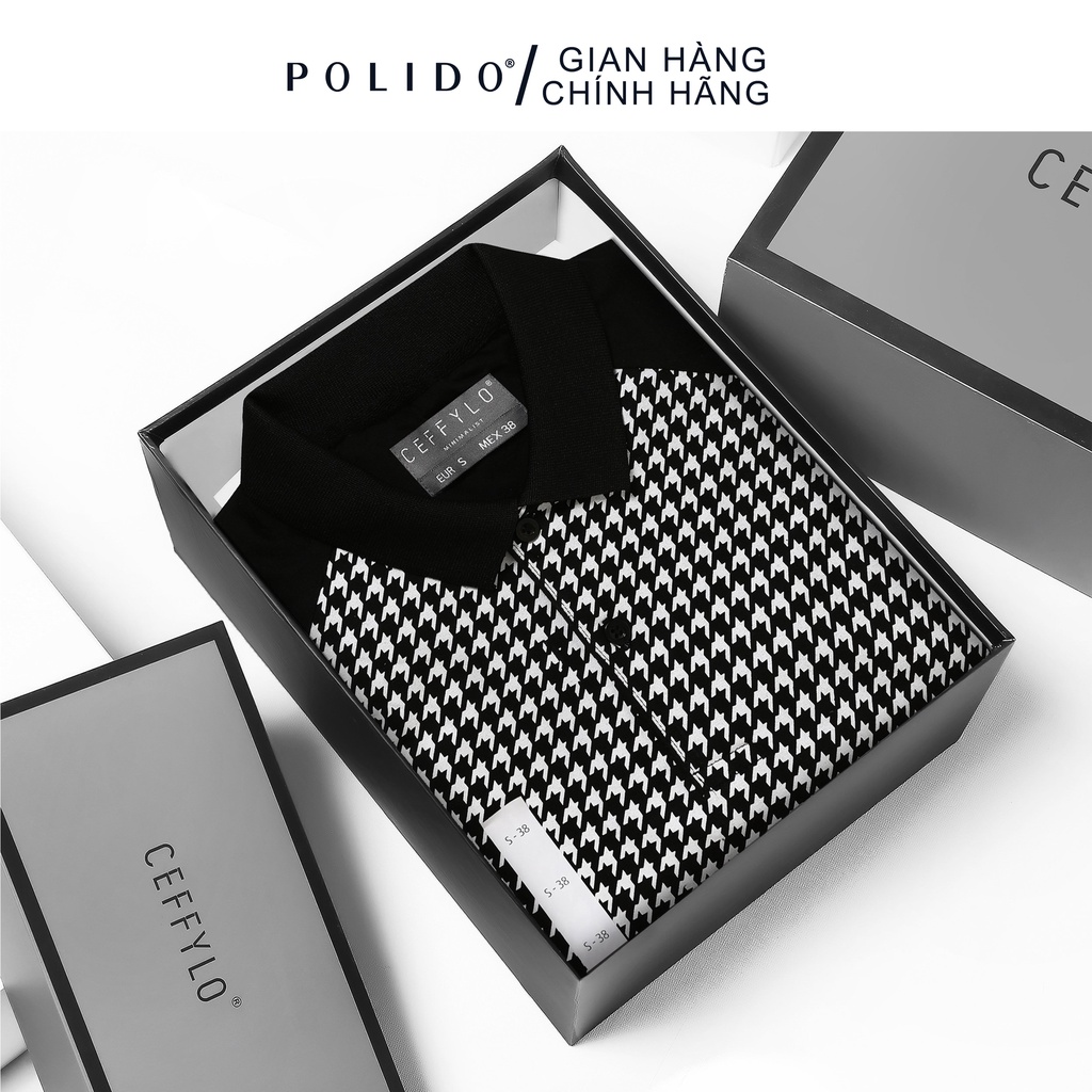 Áo Polo Họa Tiết Houndstooth CEFFYLO Chất Liệu Cotton Co Giãn, Form Ôm Nhẹ Tôn Dáng