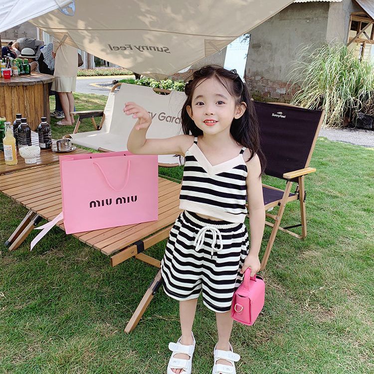 Hàng Mới Về Bộ Áo Thun Tay Ngắn + Quần Short 100% Cotton Họa Tiết Màu Nhuộm Phong Cách Hàn Quốc Thời Trang Mùa Hè Xinh Xắn Cho Bé Gái