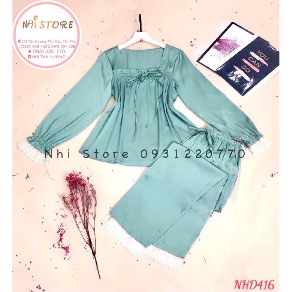 [FREESHIP 50K]SET BỘ NGỦ LỤA -PIJAMA TAY DÀI PHỐI REN CỔ U DỄ THƯƠNG LỤA LATIN NHISTORE FREESIZE DƯỚI 57KG | BigBuy360 - bigbuy360.vn