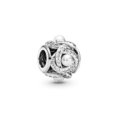 PANDORA Hạt Bạc 925 Ba Mặt Hình Hoa Hồng Đính Đá Zircon Xinh Xắn