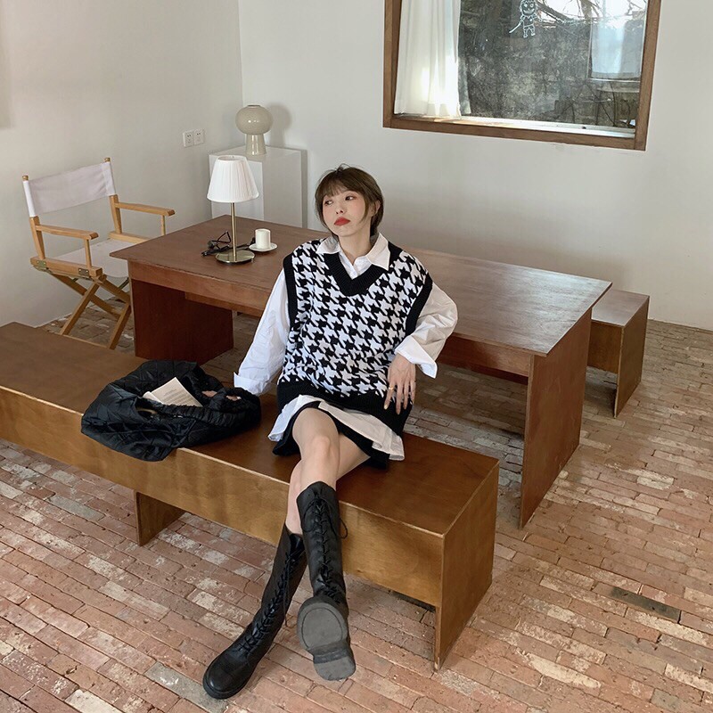 [CÓ SẴN] Áo Len Ghile (Gile) Hàng Dệt Kim Dày Dặn Hoạ Tiết HOUNDSTOOTH Thời Thượng - Hàng Quảng Châu loại 1 | BigBuy360 - bigbuy360.vn