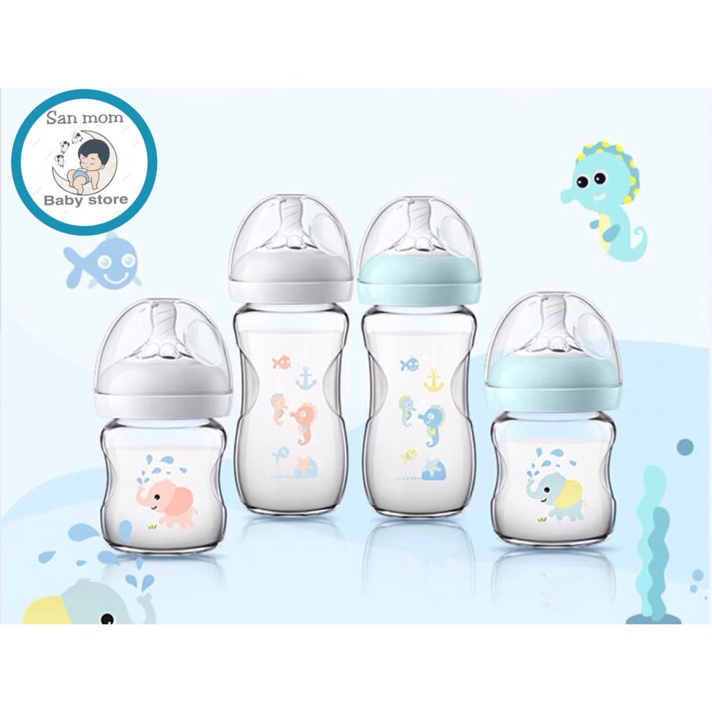 Bình Avent Thủy Tinh 240ml Và 120ml, Họa Tiết Vẽ Tay, Cho Đổi Size Núm, Nhập Khẩu Pháp Cho Bé Sơ Sinh Đến 15 Tháng Tuổi