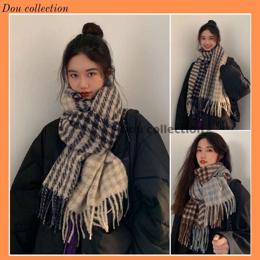 [Nowship2h] Khăn Choàng Cổ Cashmere Len Họa Tiết Caro Dày Cao Cấp Thời Trang Thu Đông - 100x135cm - Douyin - Mã LN020