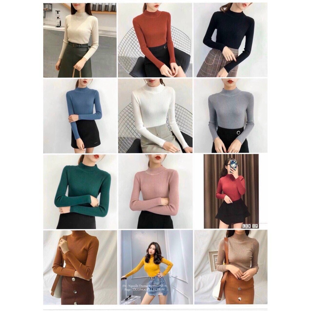 Áo Len Tăm Cổ 3 Phân Hàng Cao Cấp áo dài tay nữ chất len tăm thời trang Banamo Fashion áo len tăm cổ 3 phân 344